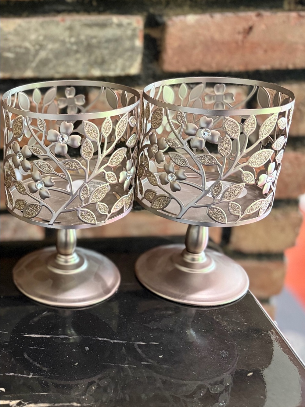 BBW Decorative Floral Metal Candle Holders in Rose Gold - Set of 2